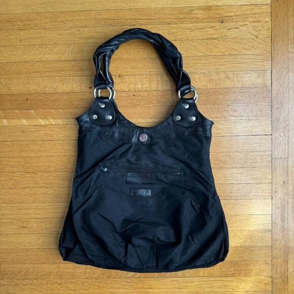 Nordstrom Made in Italy Black Genuine Leather Silver Hardware Tote Shoulder Bag - Picture 6 of 11